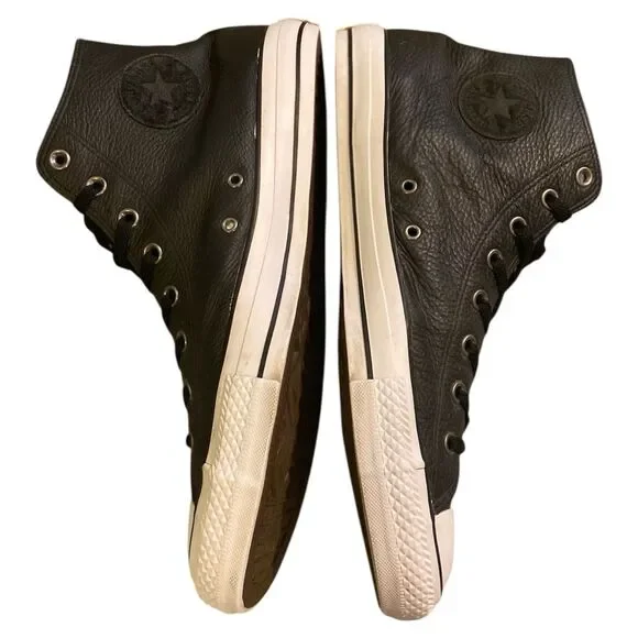 Converse All Star Chuck Taylor Leather Shoes Men’s 13 Black High Top Sneakers - Picture 3 of 16